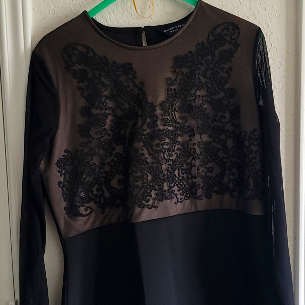 Black beaded mesh party dress